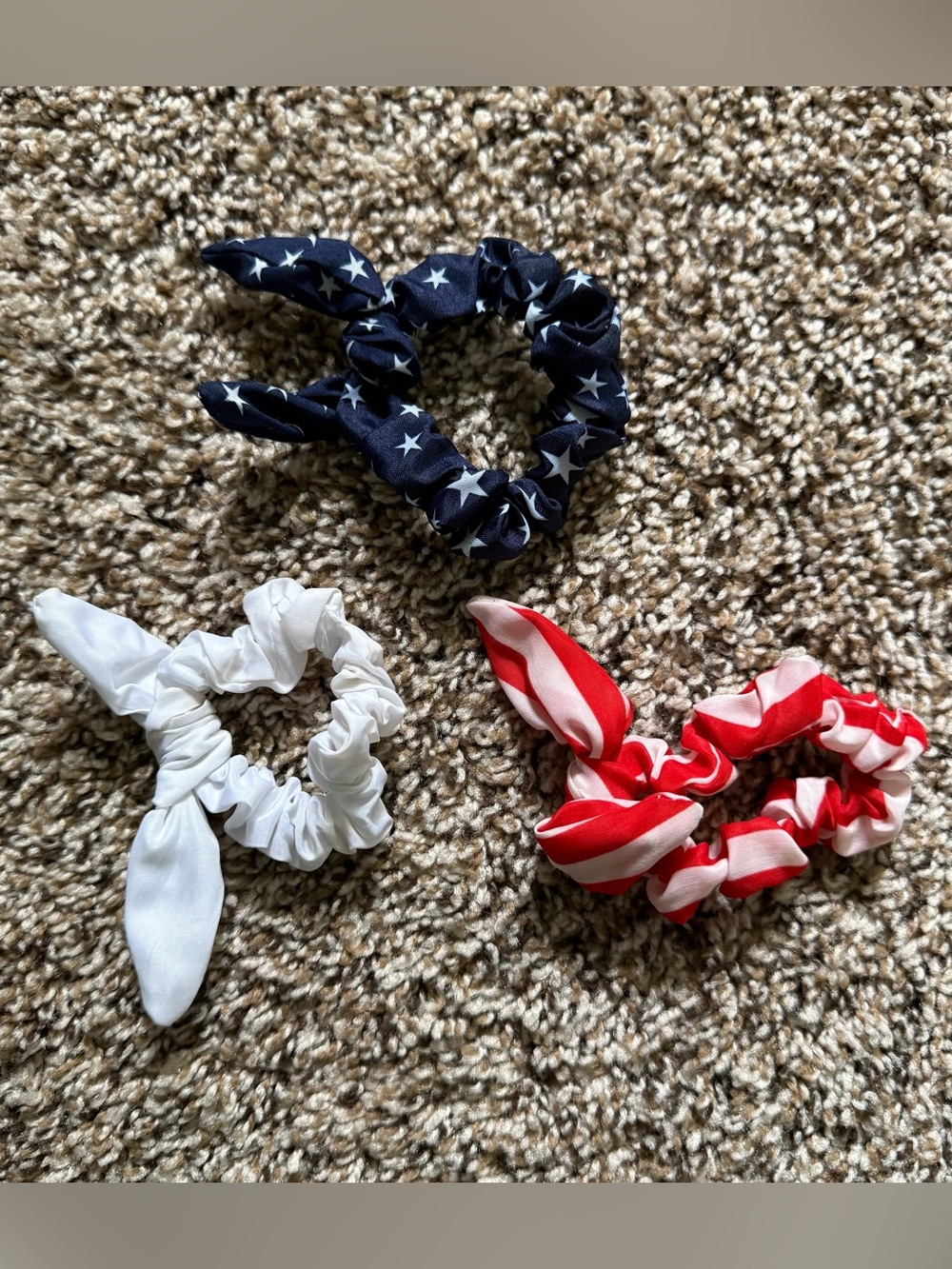 3-Pack Patriotic Knot Scrunchies - Red, White & Navy